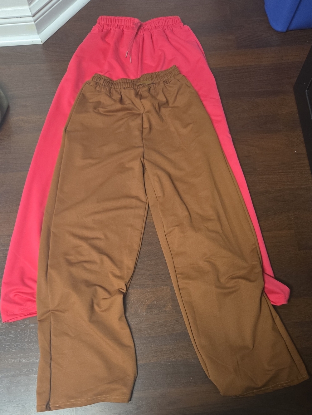 Women's Wide-Leg Elastic Waist Pants - Brown and Coral